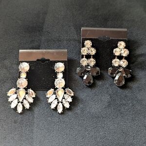 Black and White Rhinestone Silver Dangle Earrings Set Formal Bridal Prom